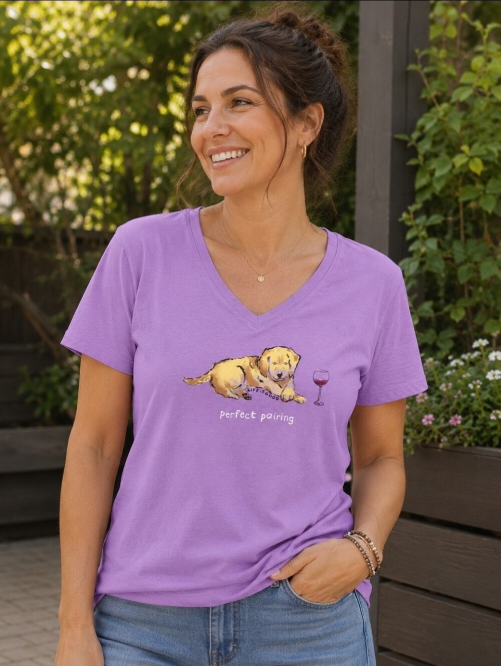 Life is Good Womens XXL Dog Wine Perfect Pairing Golden Retriever NWT Classic